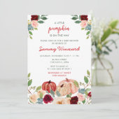 Burgundy Red and Blush Pumpkins Baby Dusche Einladung (Stehend Vorderseite)