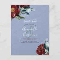 Burgundy Red and Dusty Blue Floral Save the Date
