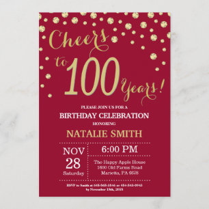 Burgundy Red and Gold 100. Geburtstag Diamond Einladung