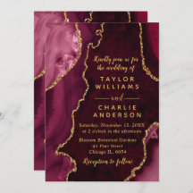 Burgundy Red and Gold Agate Marble Wedding