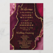 Burgundy Red and Gold Agate Wedding Program Programm (Vorderseite)