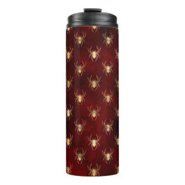 Burgundy Red and Gold Grunge Spider Pattern Thermosbecher