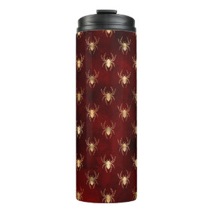 Burgundy Red and Gold Grunge Spider Pattern Thermosbecher