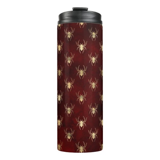 Burgundy Red and Gold Grunge Spider Pattern Thermosbecher (Vorderseite)