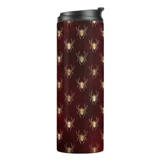 Burgundy Red and Gold Grunge Spider Pattern Thermosbecher (Nach links gedreht)