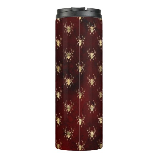 Burgundy Red and Gold Grunge Spider Pattern Thermosbecher (Rückseite)