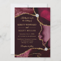 Burgundy Red and Gold Imitats Glitzer Agate Weddin