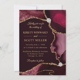 Burgundy Red and Gold Imitats Glitzer Agate Weddin Einladung