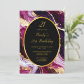 Burgundy Red and Gold Marble Agate Birthday Party Einladung (Stehend Vorderseite)