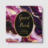 Burgundy Red and Gold Marble Agate Birthday Party Gästebuch (Vorderseite)