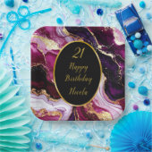 Burgundy Red and Gold Marble Agate Birthday Party Pappteller (Party)