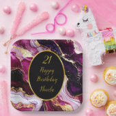 Burgundy Red and Gold Marble Agate Birthday Party Pappteller (Party)