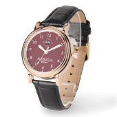 Burgundy Red and Gold Personalized Custom Monogram Armbanduhr (Winkel)