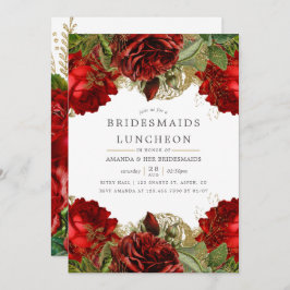 Burgundy Red and Gold Vintag Bridesmaids Luncheon Einladung