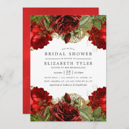 Burgundy Red and Gold Vintag Rose Brautparty Einladung