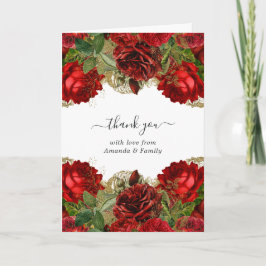 Burgundy Red and Gold Vintage Rose Quinceañera Dankeskarte