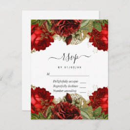 Burgundy Red and Gold Vintage Rose Quinceañera RSVP Karte