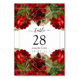 Burgundy Red and Gold Vintage Rose Quinceañera Tischnummer