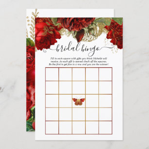 Burgundy Red and Gold Vintages Brautparty Bingo Einladung