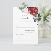 Burgundy Red and Navy Blue Elegant RSVP Karte (Stehend Vorderseite)
