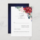 Burgundy Red and Navy Blue Elegant RSVP Karte (Vorne/Hinten)