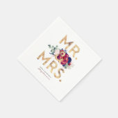 Burgundy Red and Navy Blue Watercolor Blume Serviette (Ecke)