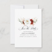 Burgundy Red and White Chic Floral Save the Date (Vorderseite)