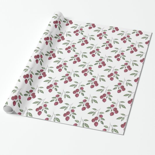 Burgundy Red Berries Pattern Geschenkpapier (Ungerollt)