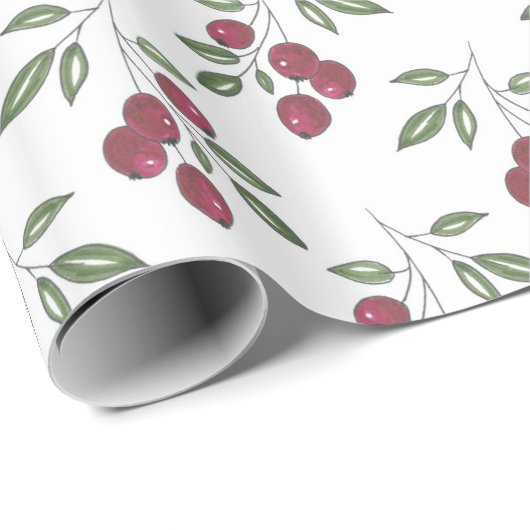 Burgundy Red Berries Pattern Geschenkpapier (Rolleneckpunkt)