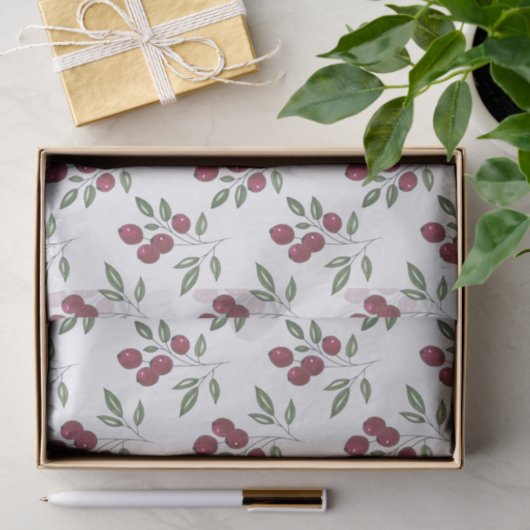 Burgundy Red Berries Pattern Seidenpapier (Geschenk)