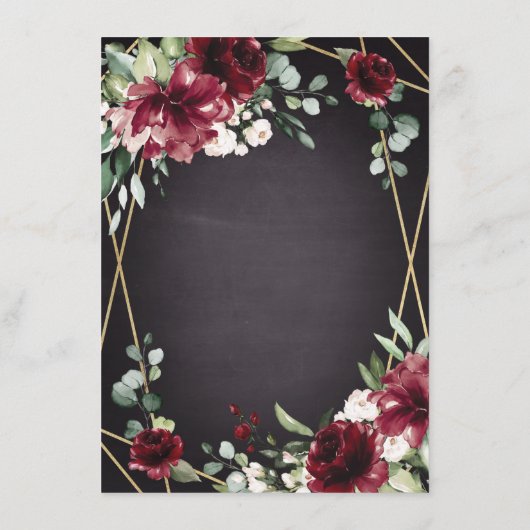 Burgundy Red Black and Gold Floral Elegante Hochze Begleitkarte (Rückseite)