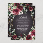 Burgundy Red Black and Gold Floral Elegante Hochze Begleitkarte (Vorne/Hinten)