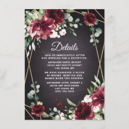 Burgundy Red Black and Gold Floral Elegante Hochze Begleitkarte