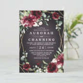 Burgundy Red Black and Gold Floral Elegante Hochze Einladung (Stehend Vorderseite)