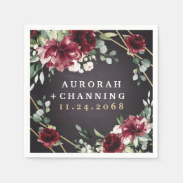 Burgundy Red Black and Gold Floral Elegante Hochze Serviette