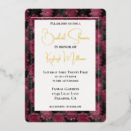 Burgundy Red Black Floral Brautparty Folieneinladung