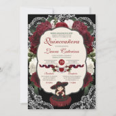 Burgundy Red Black Floral Elegantes Ambiente Einladung (Vorderseite)