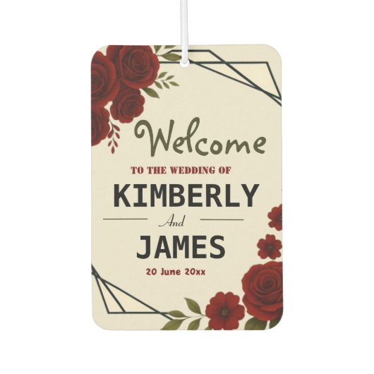 Burgundy Red & Black Geometric Wedding Modern Autolufterfrischer (Vorderseite)