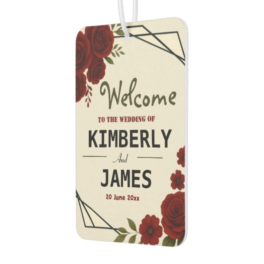 Burgundy Red & Black Geometric Wedding Modern Autolufterfrischer (Links)