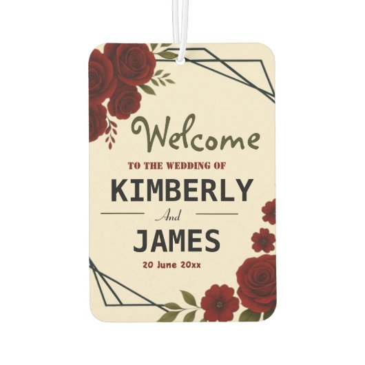 Burgundy Red & Black Geometric Wedding Modern  Autolufterfrischer (Rückseite)