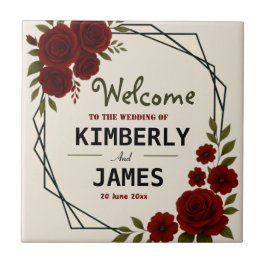 Burgundy Red & Black Geometric Wedding Modern  Fliese