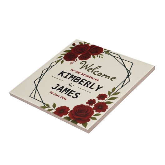 Burgundy Red & Black Geometric Wedding Modern  Fliese (Seite)