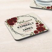 Burgundy Red & Black Geometric Wedding Modern Getränkeuntersetzer (Linke Seite)