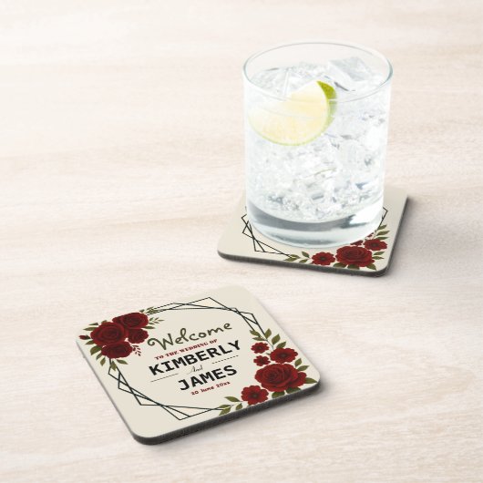 Burgundy Red & Black Geometric Wedding Modern Getränkeuntersetzer (Rechte Seite)