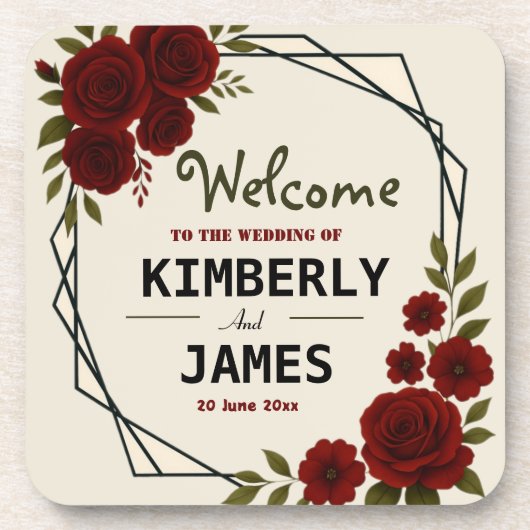 Burgundy Red & Black Geometric Wedding Modern Getränkeuntersetzer (Vorderseite)