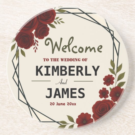 Burgundy Red & Black Geometric Wedding Modern Getränkeuntersetzer (Vorne)