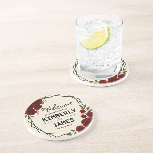 Burgundy Red & Black Geometric Wedding Modern Getränkeuntersetzer (Seite)