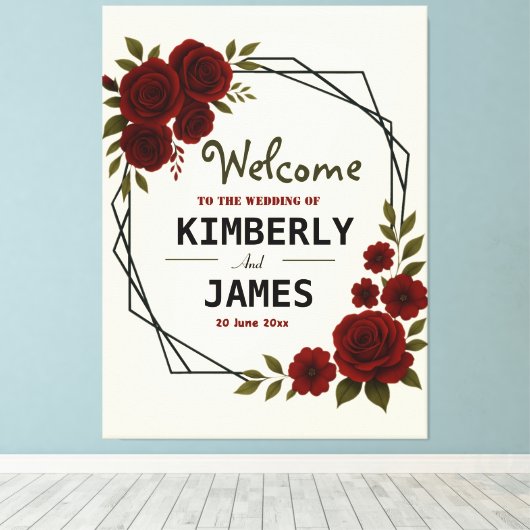 Burgundy Red & Black Geometric Wedding Modern  Leinwanddruck (Insitu (Holzboden))