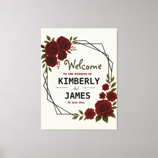 Burgundy Red & Black Geometric Wedding Modern Leinwanddruck (Vorderseite)