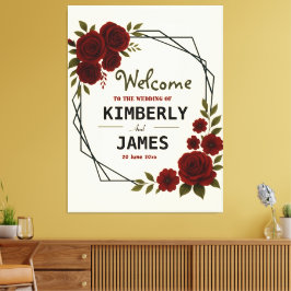 Burgundy Red & Black Geometric Wedding Modern  Leinwanddruck